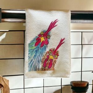 Microfiber waffle weave kitchen dish  towel with chickens